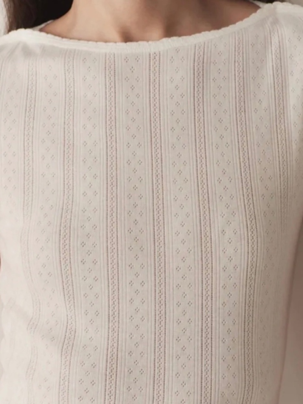 DÔEN "Pauline Tee" Pointelle Knit Top – Salt (Cream) – Size M